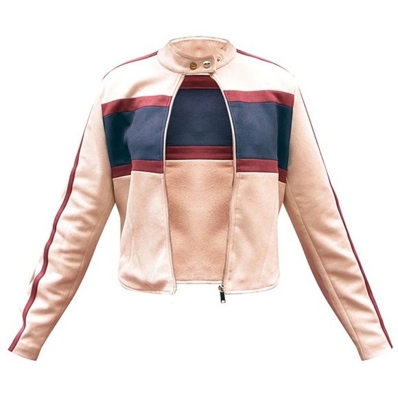 New PrettyLittleThing Faux Suede Contrast Panel Moto Jacket Size 10 - Picture 1 of 4